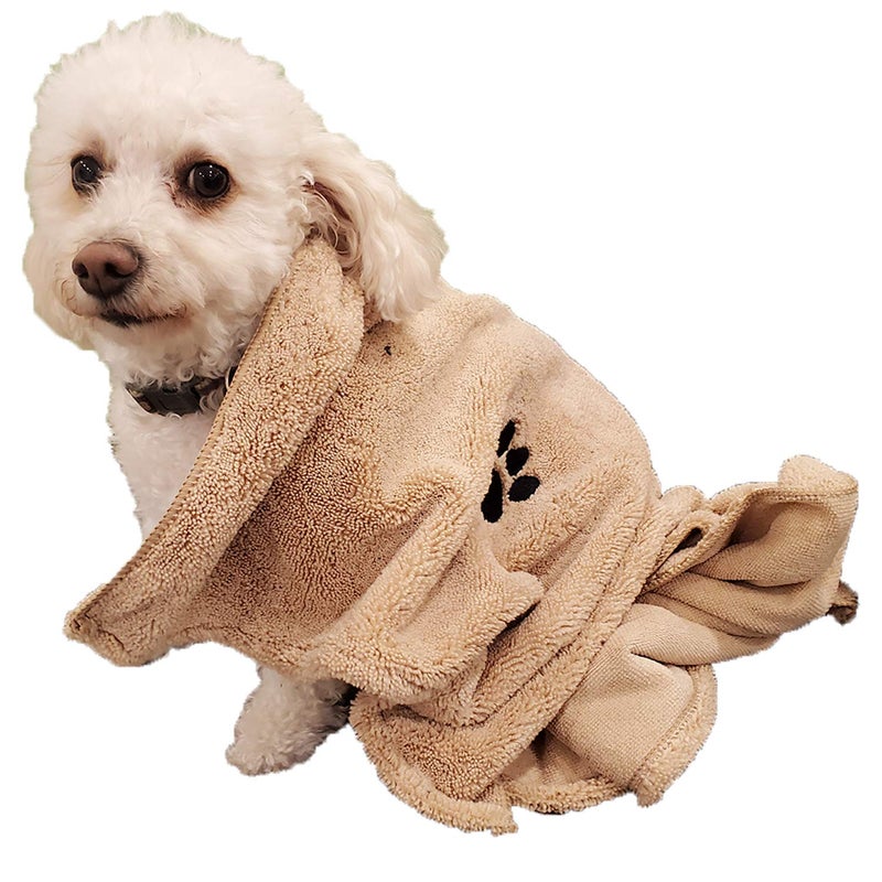 Zelica Dog Bath Drying Towels | Super Absorbent Shower Towels for Small Pet Dogs | Cute Light Brown Dog Towel | 34â€ x 25â€ (2 Pack) - Image 3